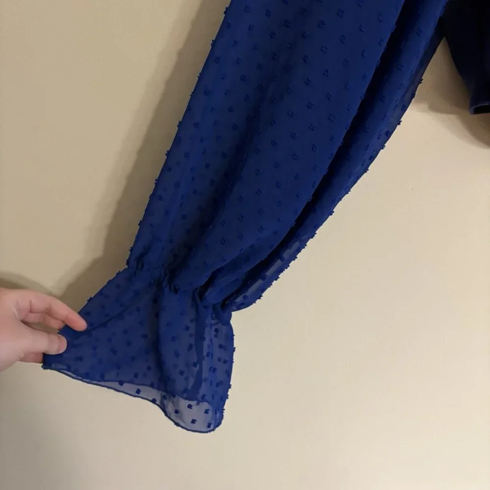 Urban Outfitters Women XXL Blue Puff Sleeve Cutout Mirabel Bustier Crop Blouse